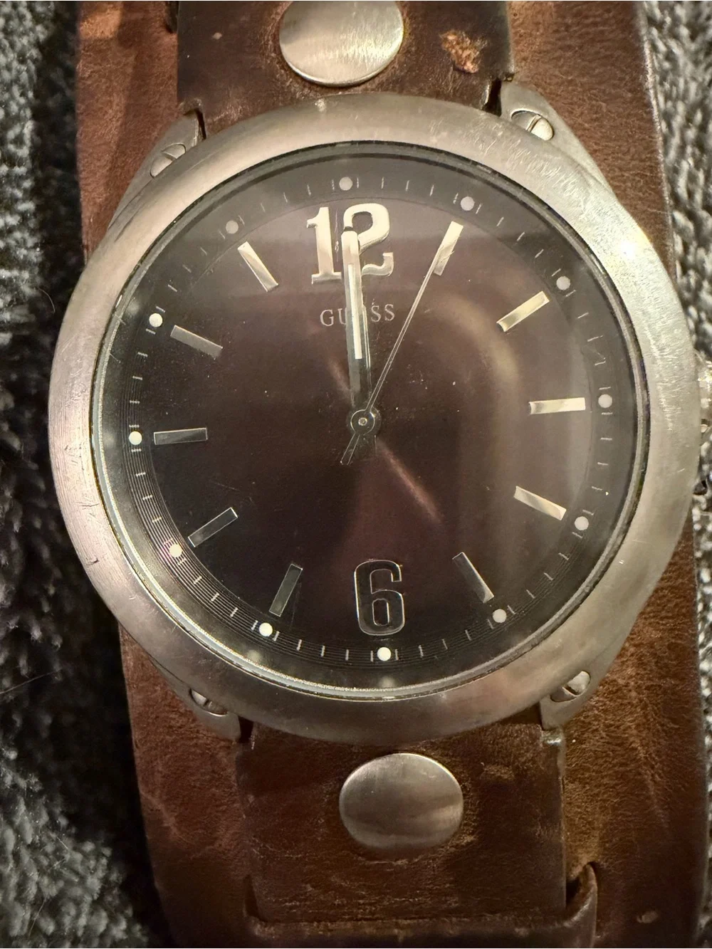 Guess Brown Leather Cuff Watch Strap - Men's & Women Wide Leather Band.